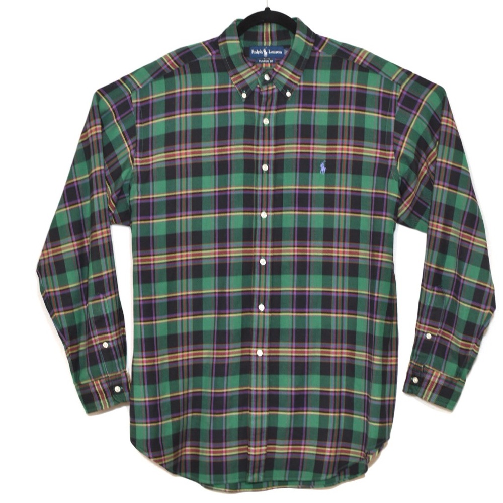 Ralph Lauren Polo Green Black Plaid Shirt sz XL
